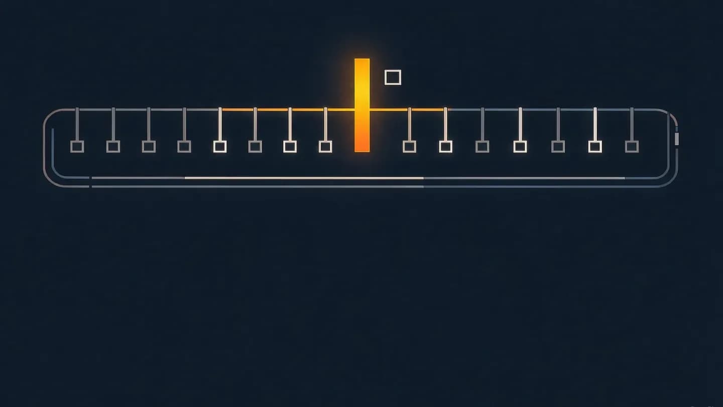 A timeline strip with one glowing amber peak pulse and an empty beacon beside it, while lesser pulses have lit beacons