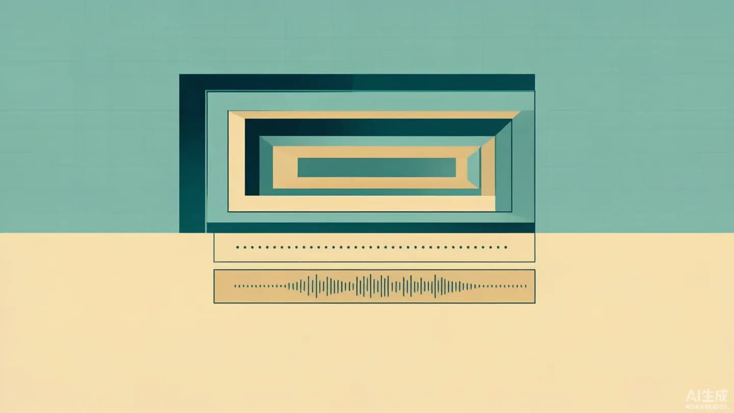 Illustration of a video master split into stacked layers with a separate highlighted caption and audio description layer underneath