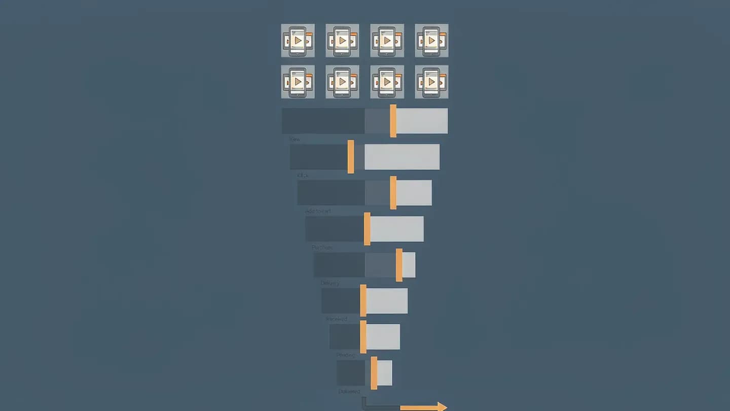 Funnel diagram showing many produced video frames narrowing into a small stream of served impressions