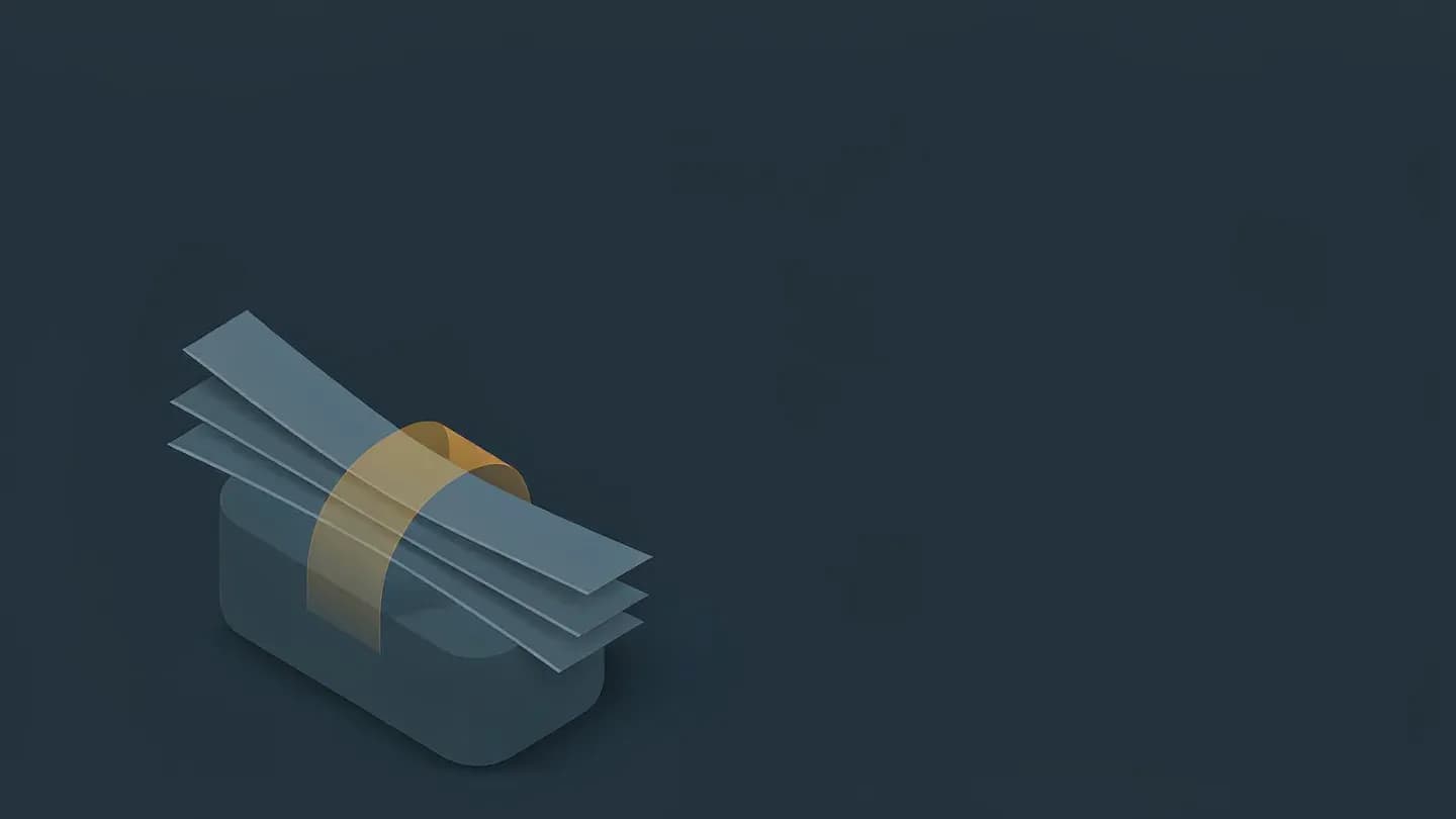 Flat vector file block with four thin record slips fanned out and held by one amber clip