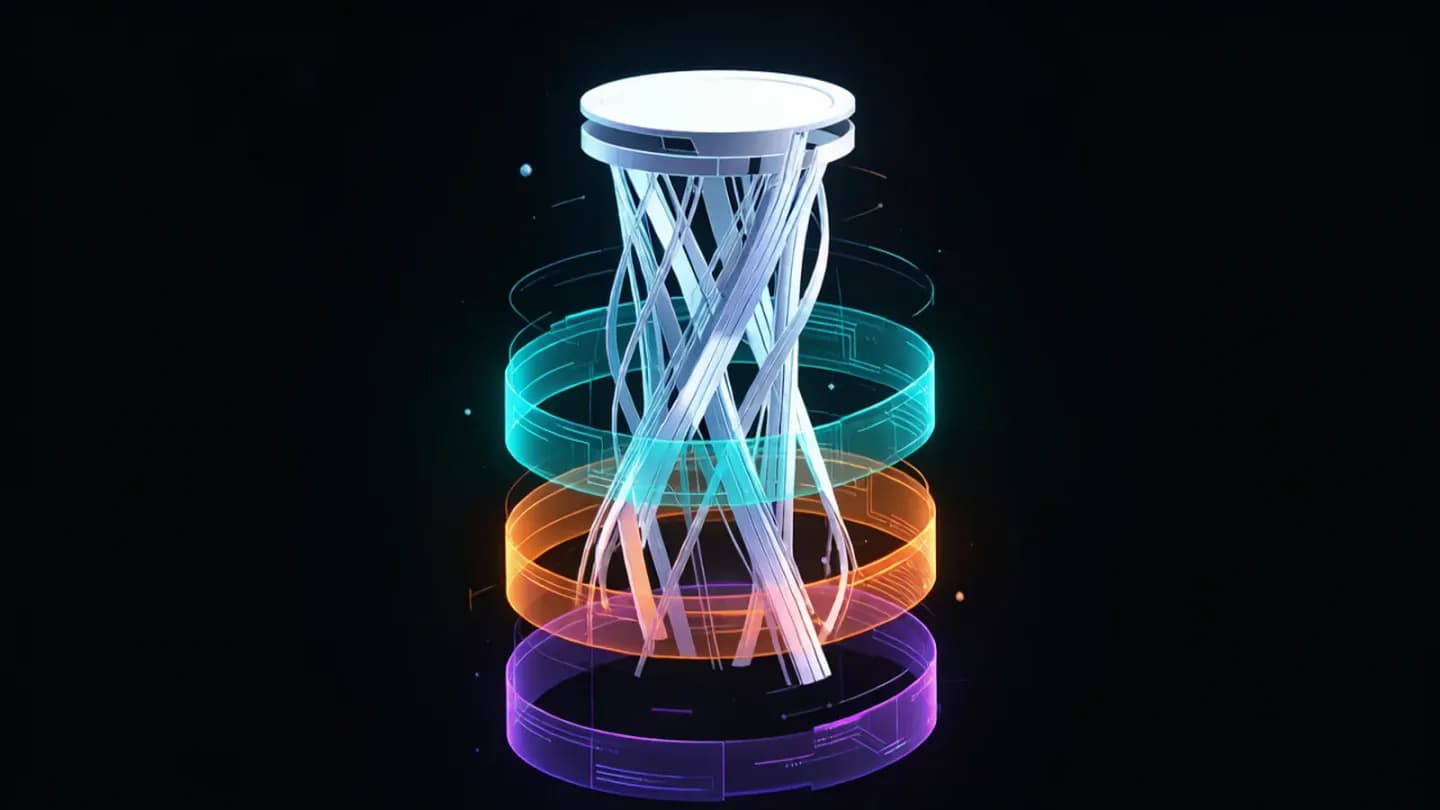 Abstract illustration of a service bundle splitting into four separate layers