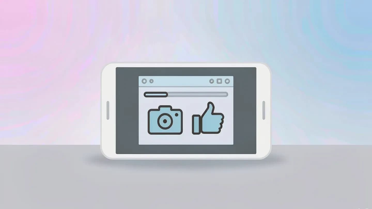 A smartphone displaying a UGC-style video ad on a soft pastel desk, illustrated as flat vector art