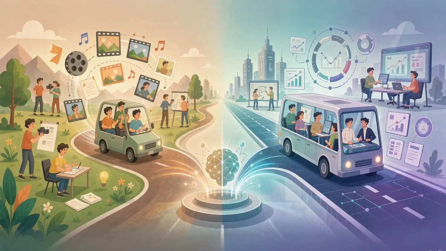 Two diverging paths of AI video adoption by brand size