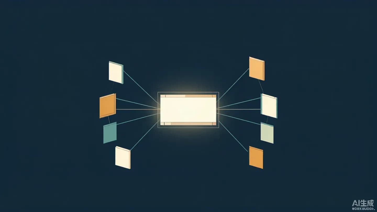 One central video frame fanning out into twelve smaller coloured screen tiles arranged in an arc