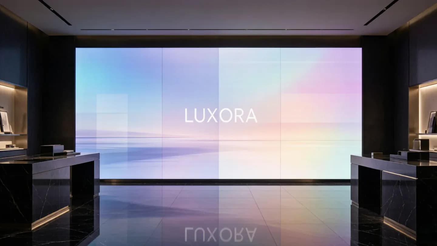 A flagship retail store featuring a large video wall playing a personalized AI-generated brand film.