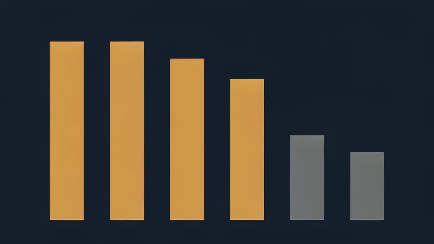 Five vertical bars descending in height on a dark navy field, the three tallest in amber and the two shortest in grey