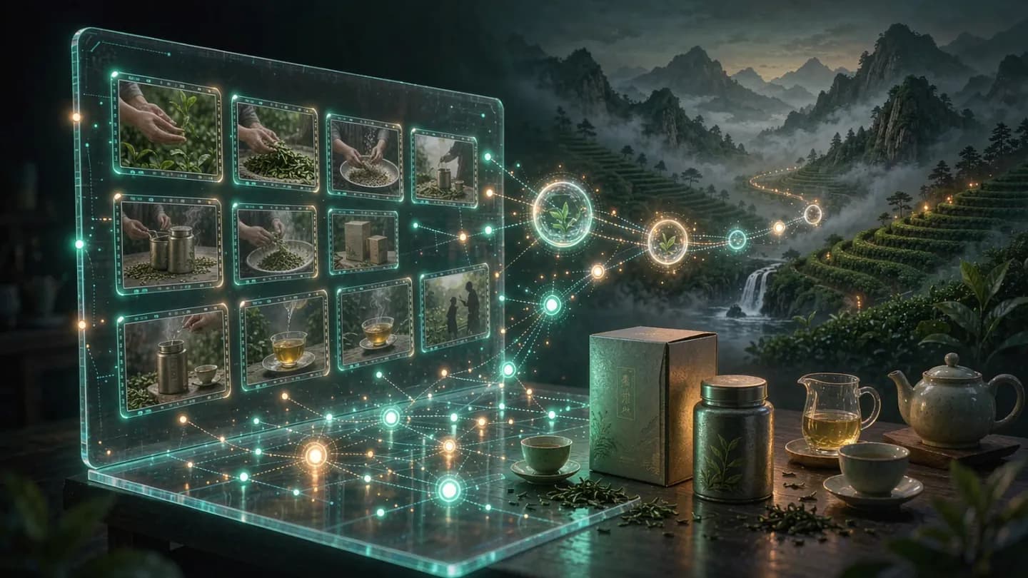 A node-based creative canvas building a brand film from product to storyboard