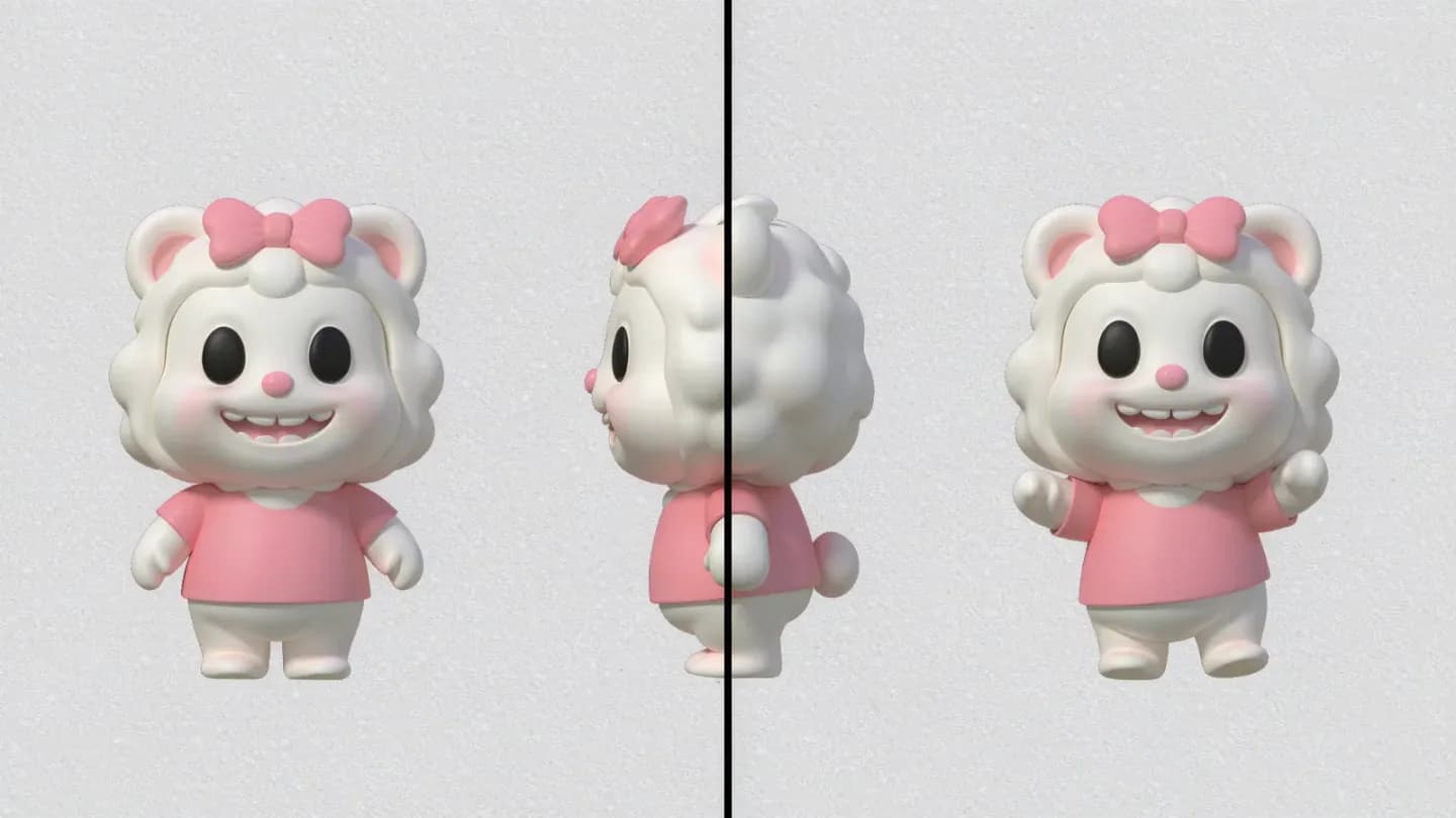 Brand mascot kept consistent across three AI video frames