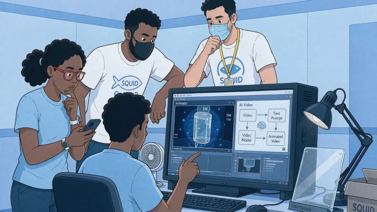 Creative team reviewing a transparent flush cistern animatic on a monitor