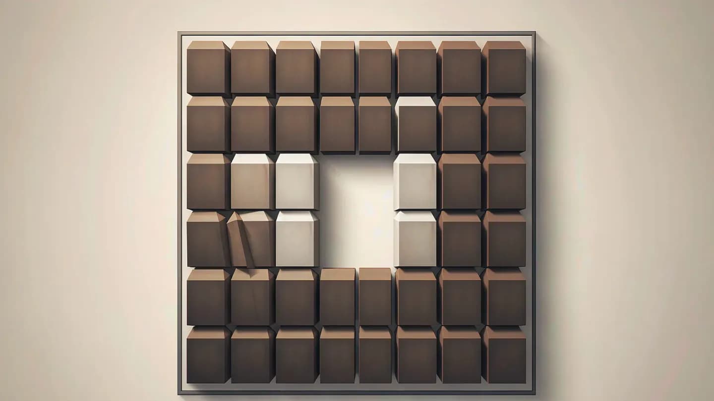 A tidy grid of modular building blocks assembling into a small film frame icon.