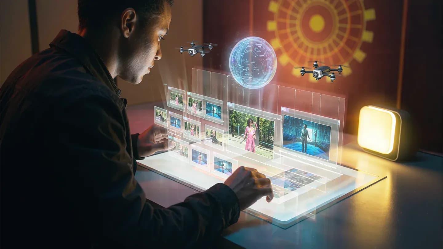 Creator using an AI-assisted video workflow