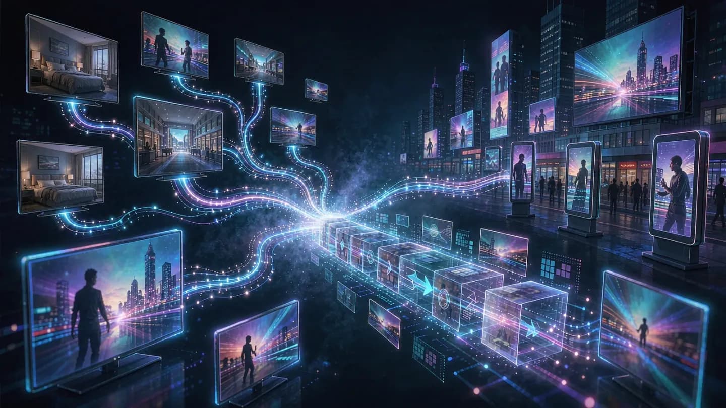 Connected TV and digital billboard screens linked into one programmatic video pipeline
