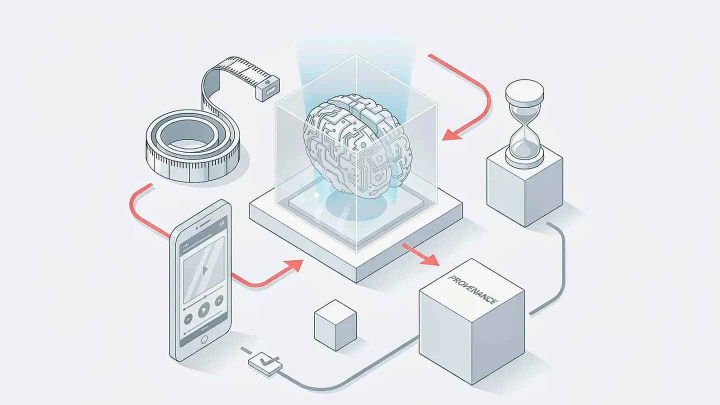 An illustrative AI video production pipeline with measurement and provenance steps