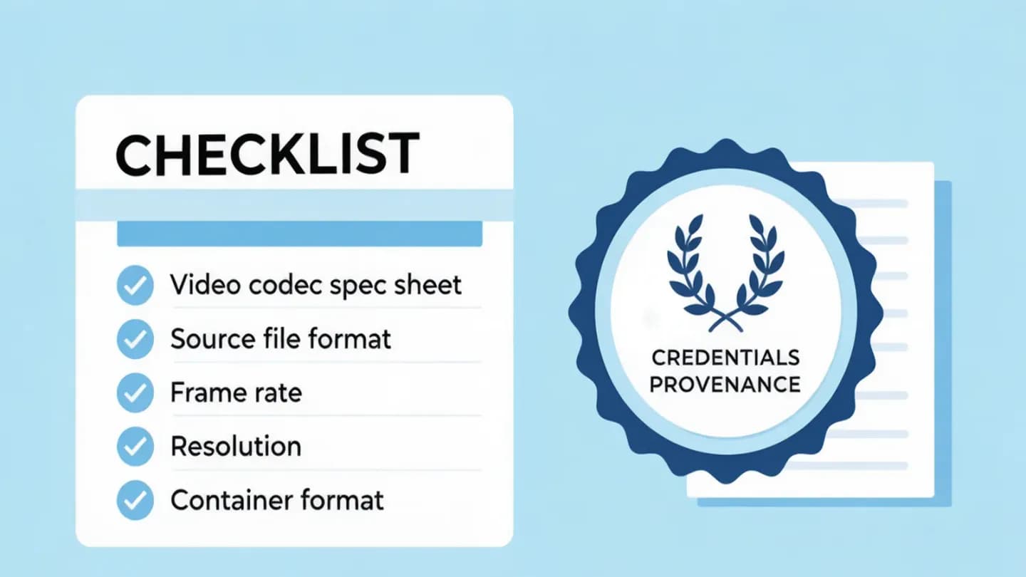 Delivery spec sheet beside a content credentials provenance badge