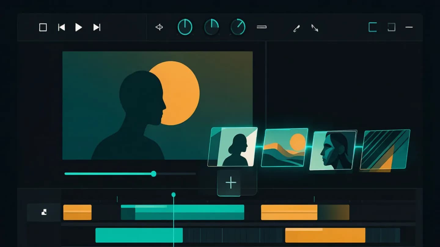 Illustration of short mismatched video clips being assembled into a single continuous edit timeline