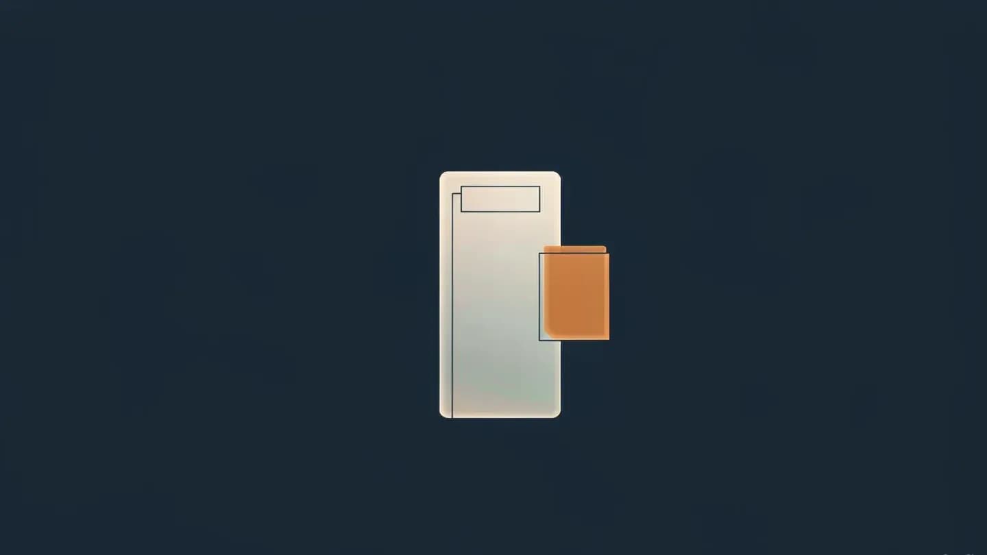 A pale folder silhouette beside a small amber-highlighted card on a deep navy field