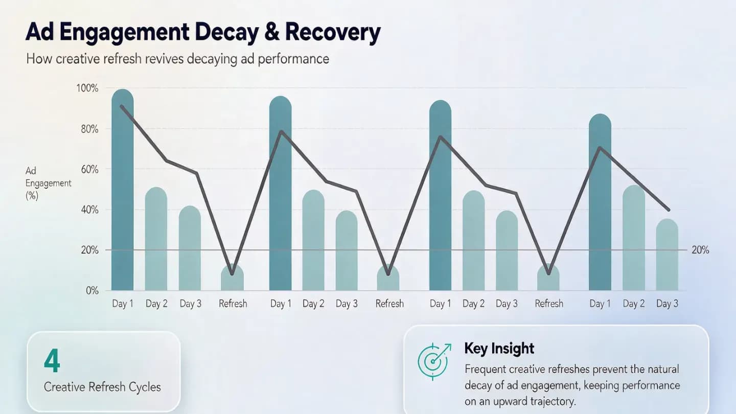 Bar chart of ad engagement recovering after each creative refresh