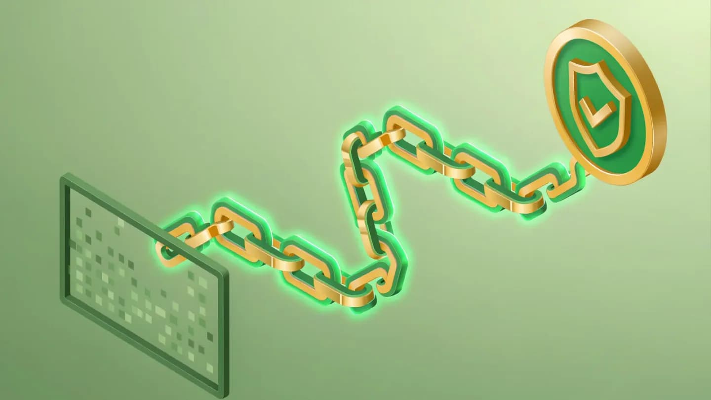 Generated asset linked by a secure chain to a verified provenance badge