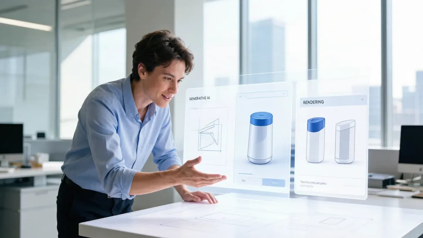 A person collaborating with a generative AI interface on a commercial, human directing the model