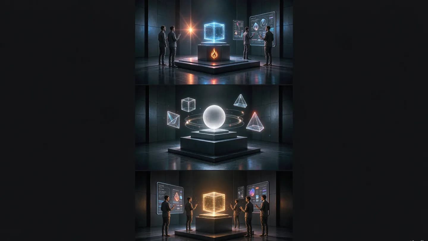 Three stacked glowing panels representing India's banned, labelled and exempt tiers for synthetic media ads