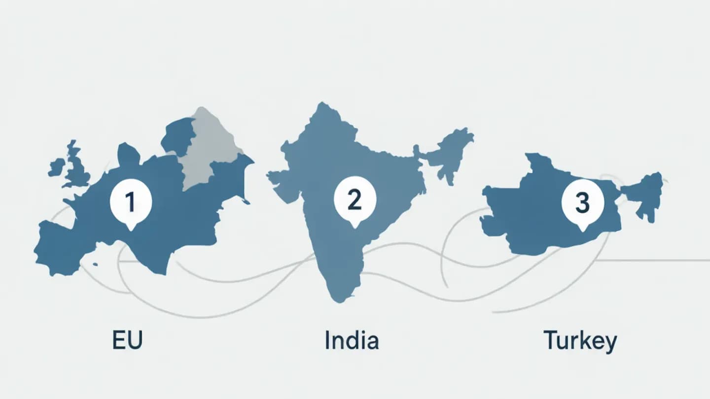 An infographic comparing EU, India and Turkey AI ad disclosure requirements