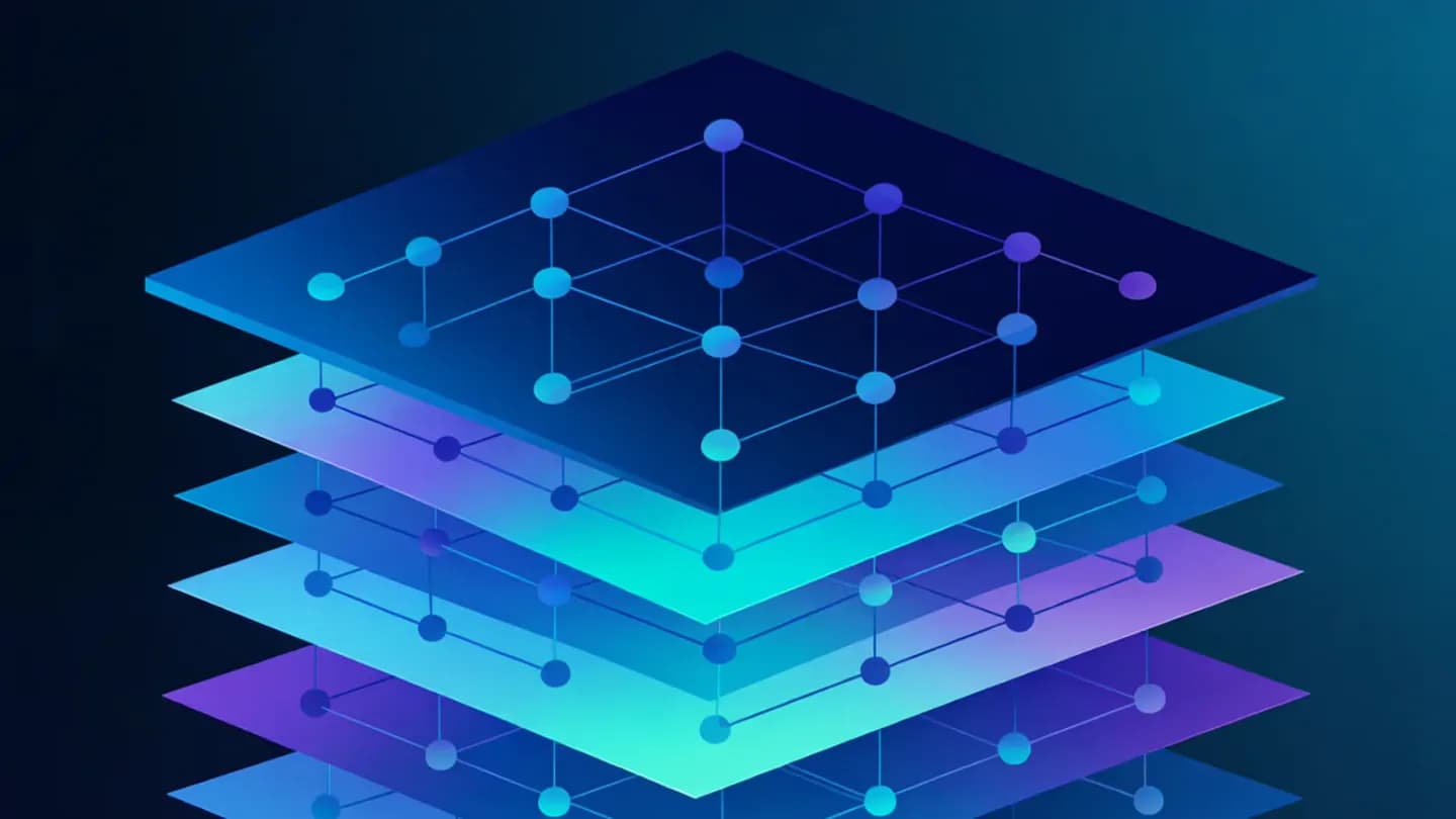 Abstract stack of planning, bidding, and measurement layers where AI ad investment is concentrating