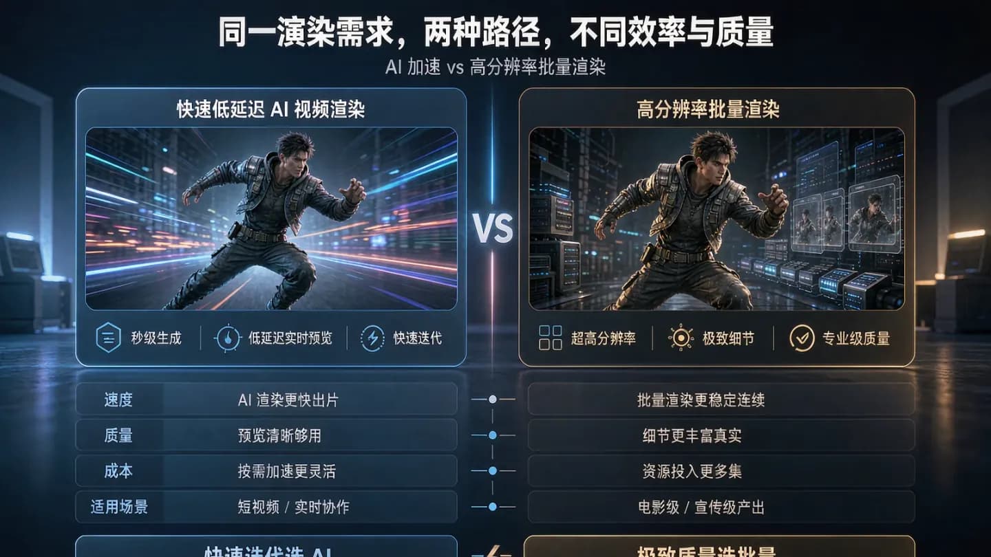 Side-by-side comparison of low-latency and high-resolution AI video renders