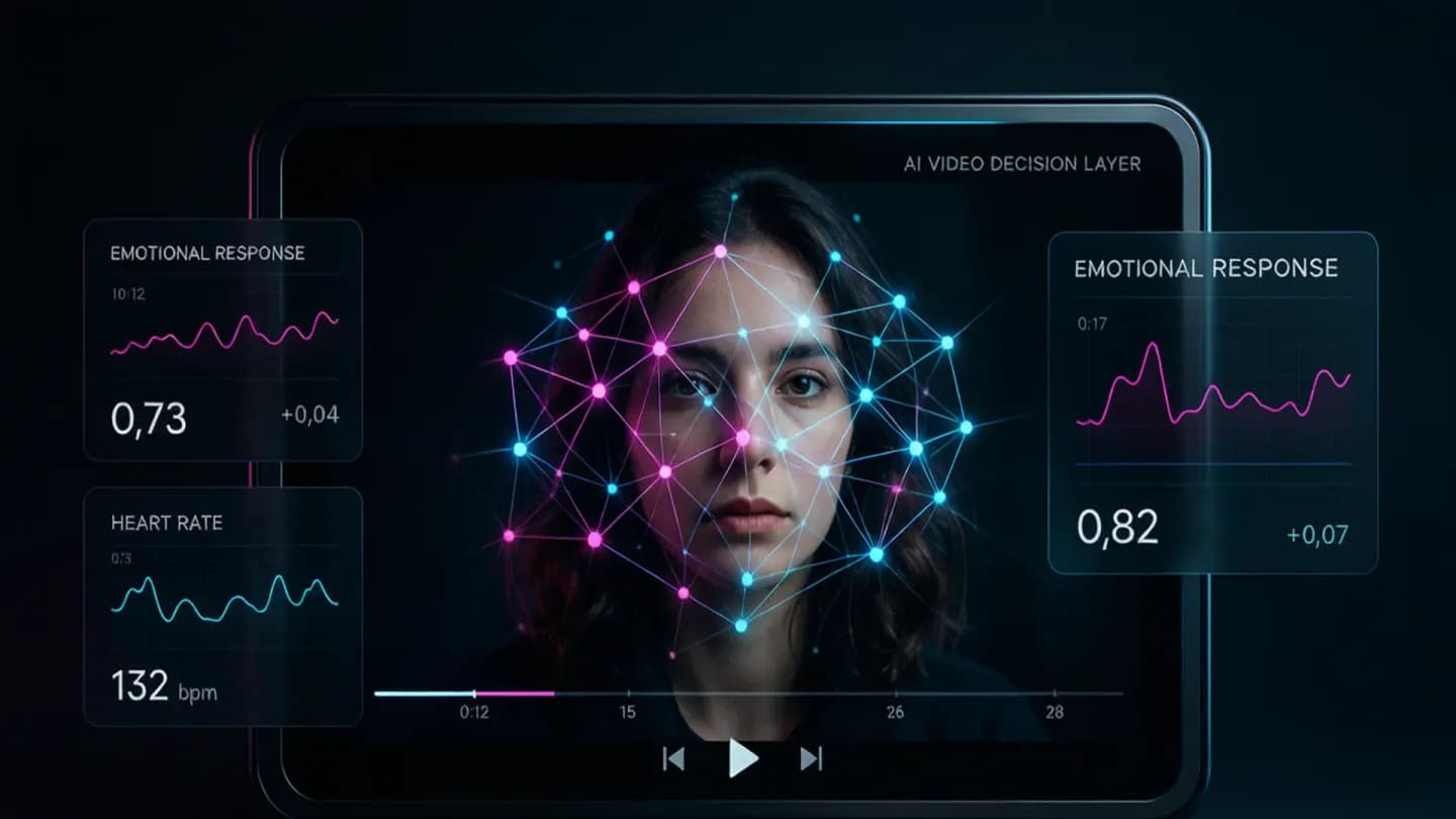 A glowing neural network overlaying a film frame representing an AI video decision layer
