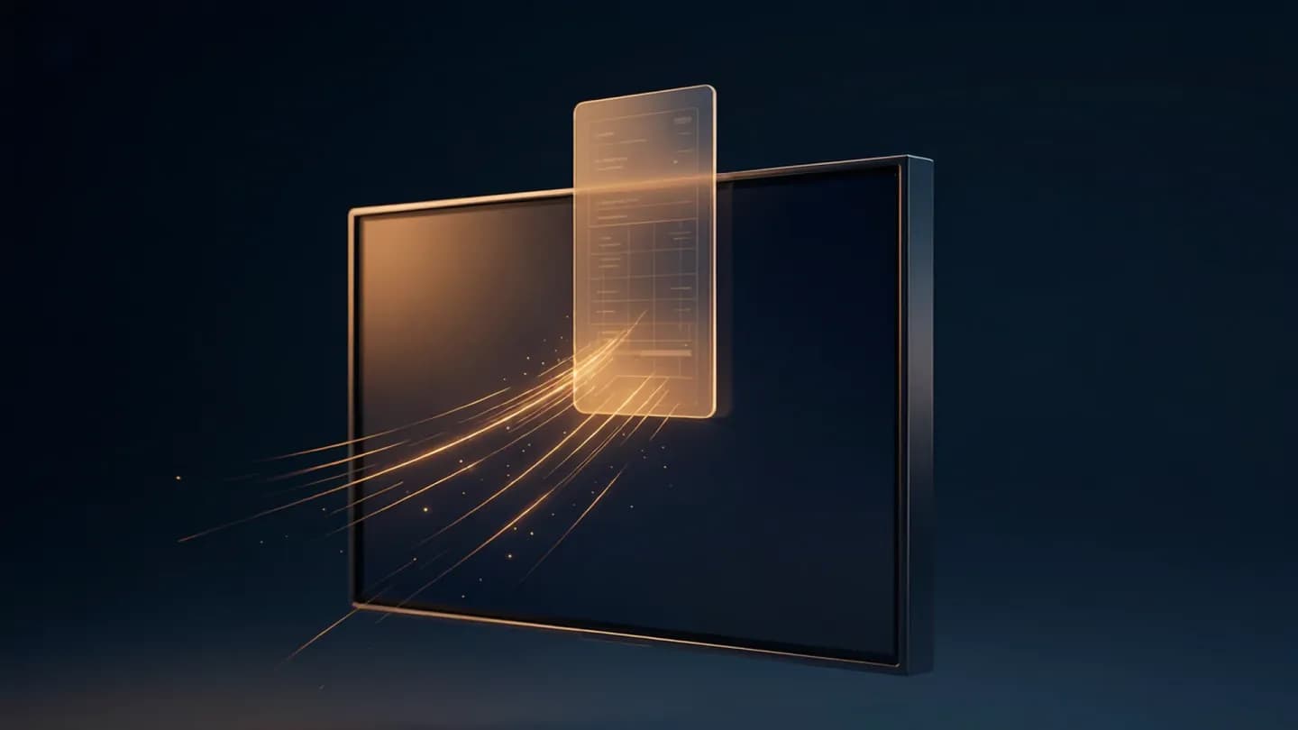 A floating video frame with a translucent data tag being written directly into it