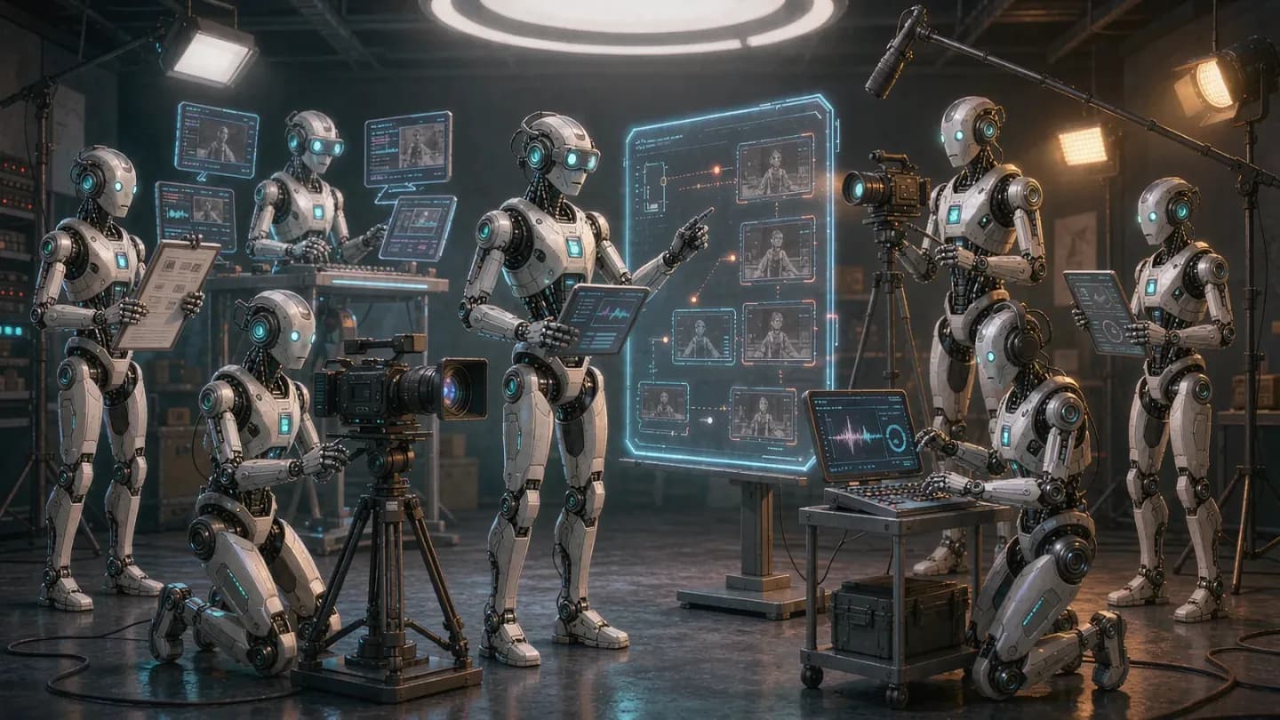 Specialized AI agents collaborating like a film crew on a long sequence