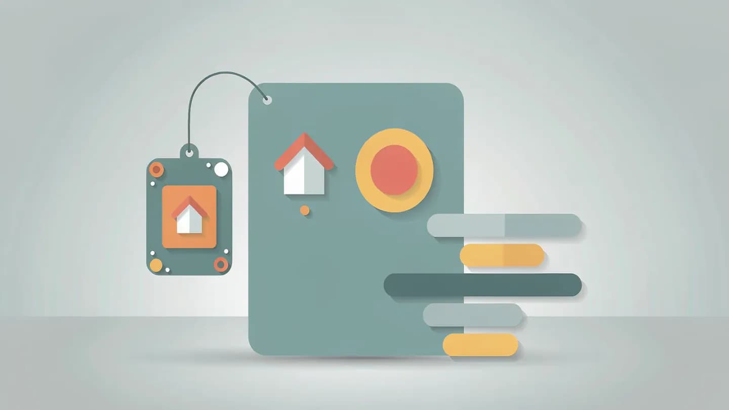 Isometric vector illustration of a media clip card with attached provenance tags and record rows
