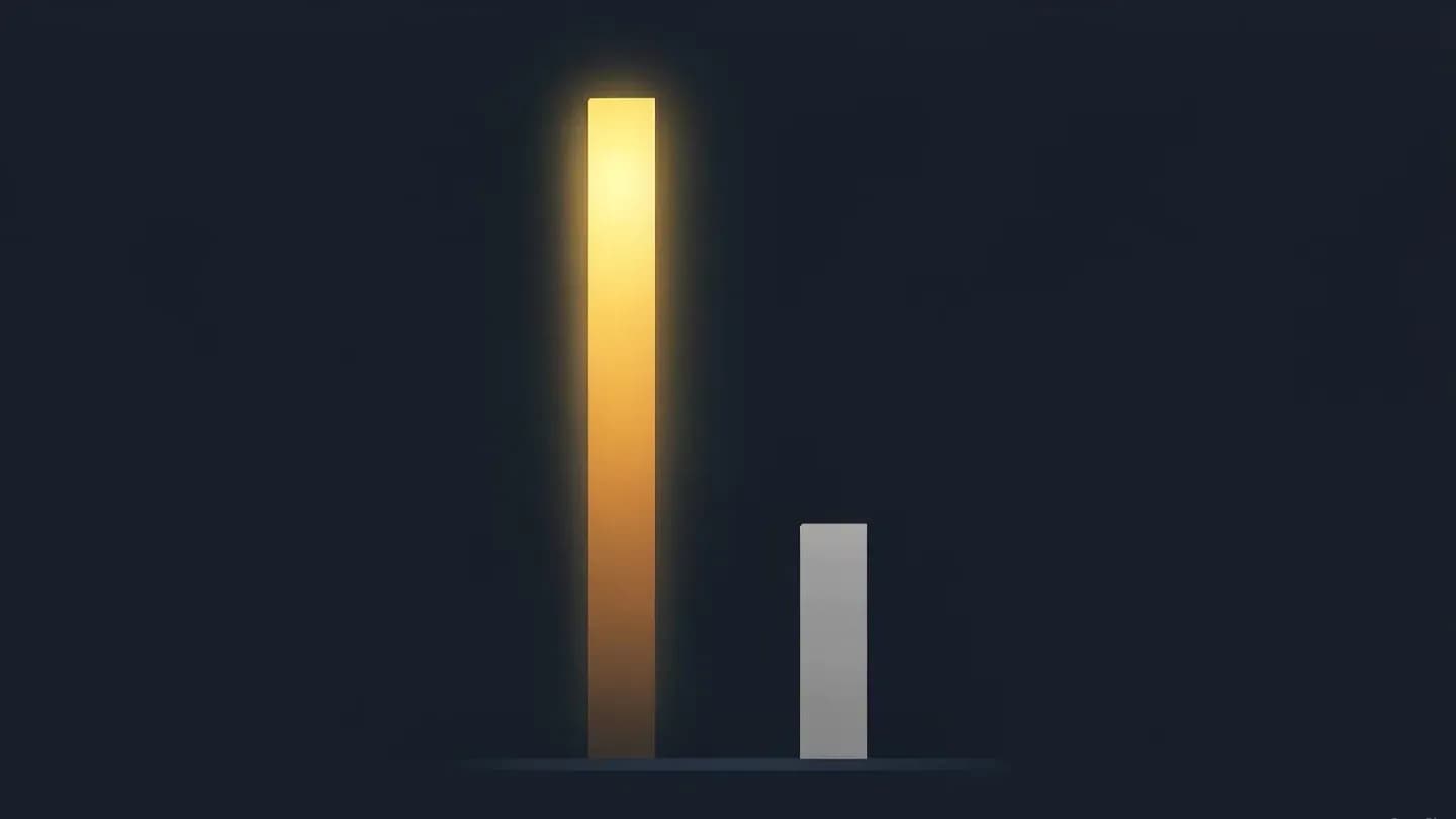 A tall luminous bar and a short dim grey bar on a dark navy baseline showing the preference gap between two repair approaches