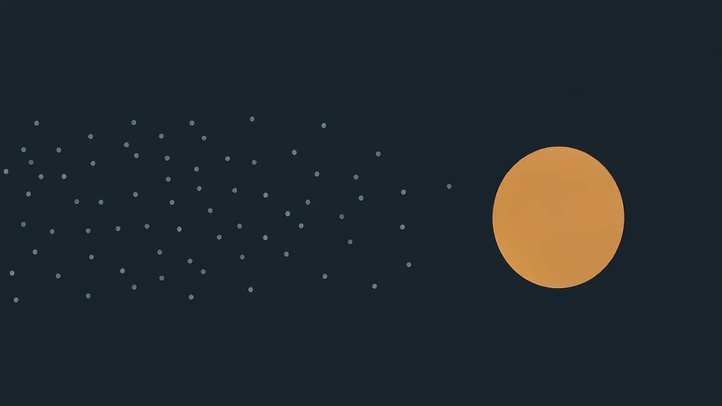 A chain of five connected amber squares forming one season strip, with one isolated grey dot nearby, on a deep navy background.