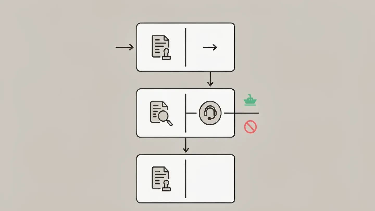 A pre-ship review flow with a provenance gate and a human sign-off gate.