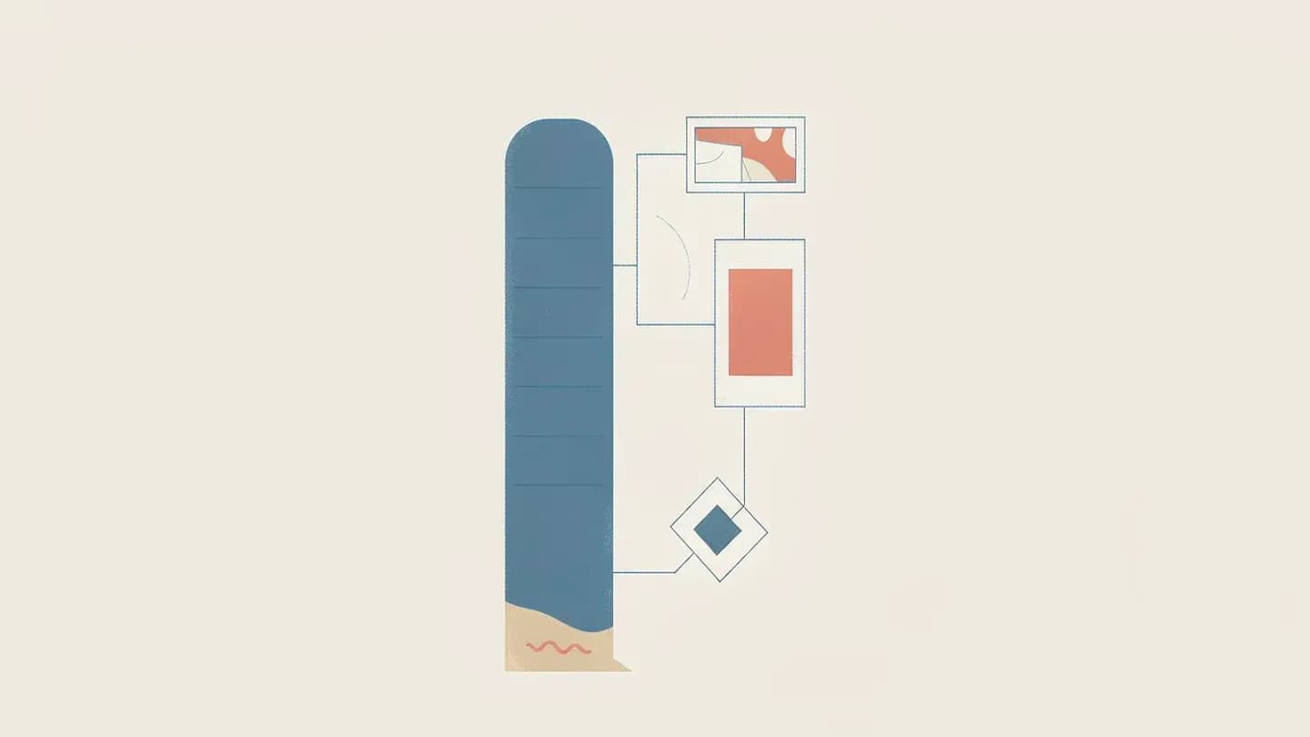 Flat vector illustration of a ruled shot card beside three small framed thumbnail scenes connected to the card rows by thin guide lines.