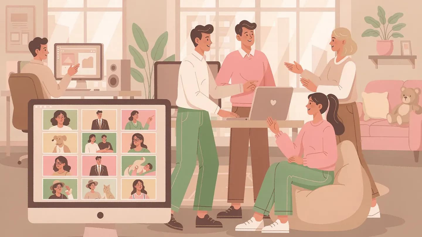 Small team reviewing a grid of AI-generated video variants