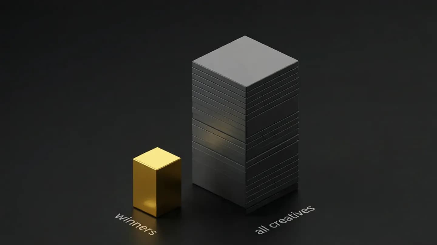 A short bright bar for winners beside a tall stack of grey bars for all creatives