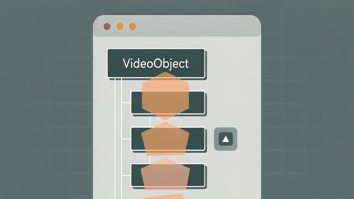 Flat vector diagram of a structured data card with region, duration and thumbnail fields highlighted