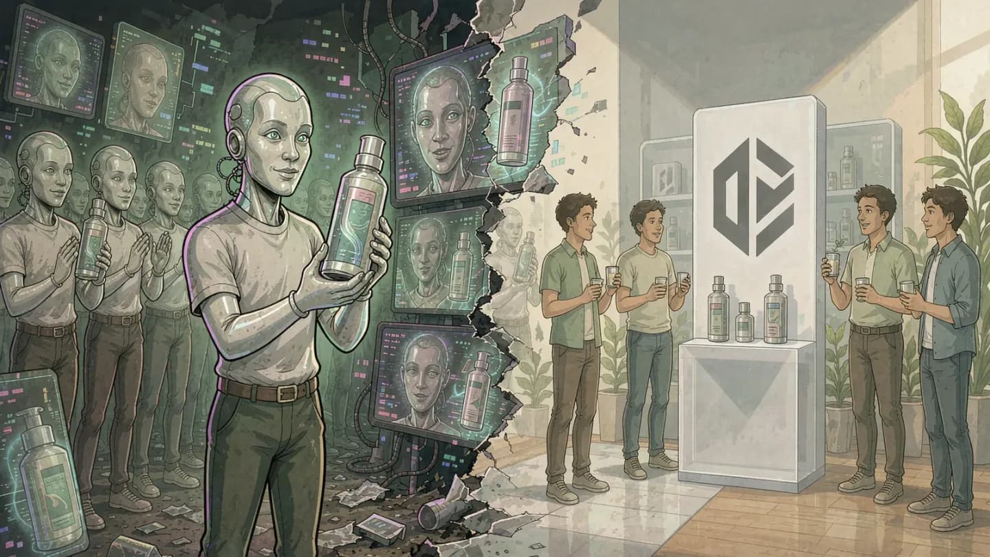 A cloned digital spokesperson mimicking a real brand in a fake video ad