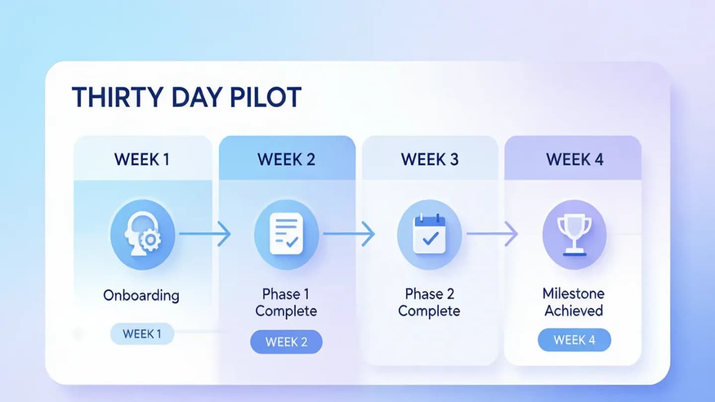 Four week pilot timeline with checkpoints on a calendar