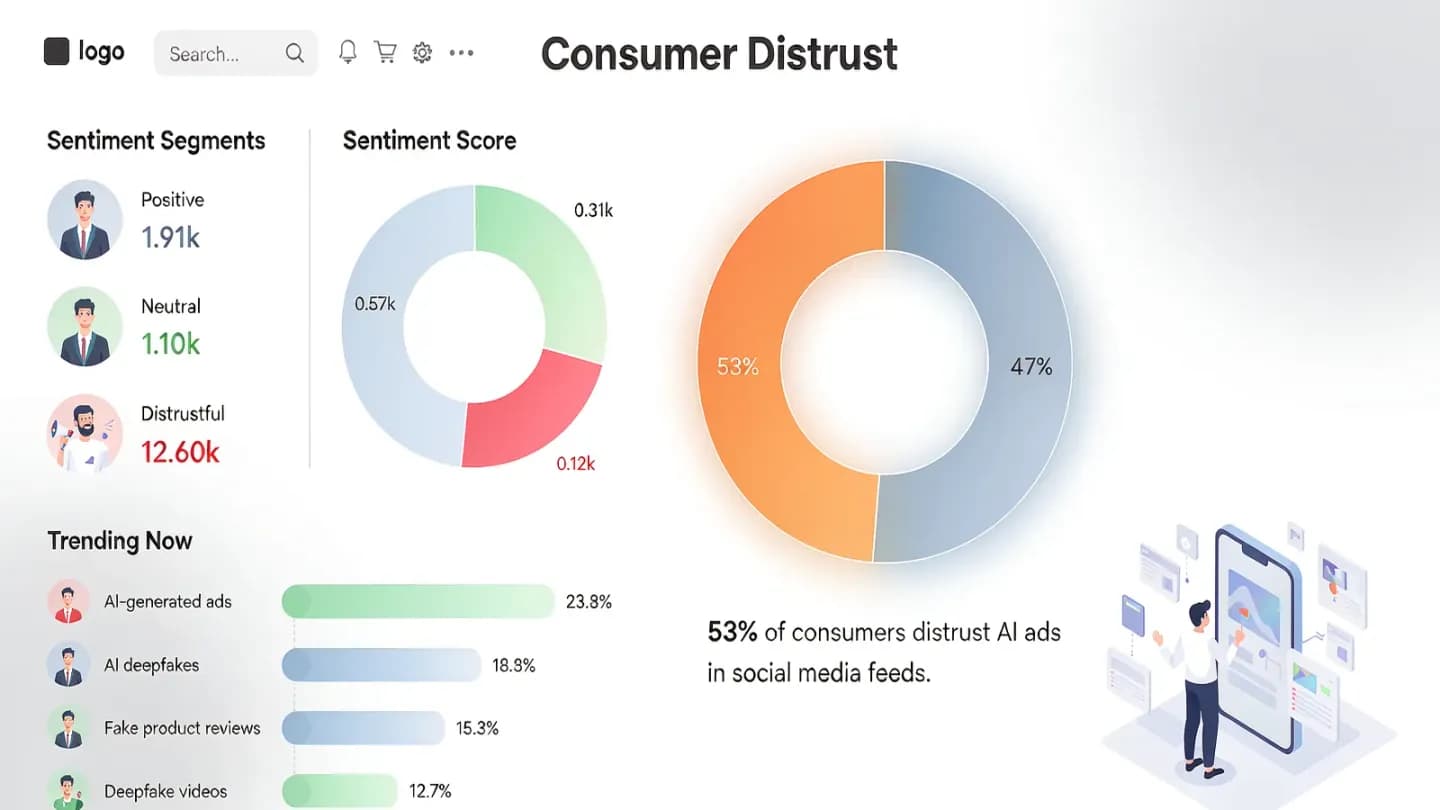 Dashboard showing 53 percent of consumers distrust AI-generated ads