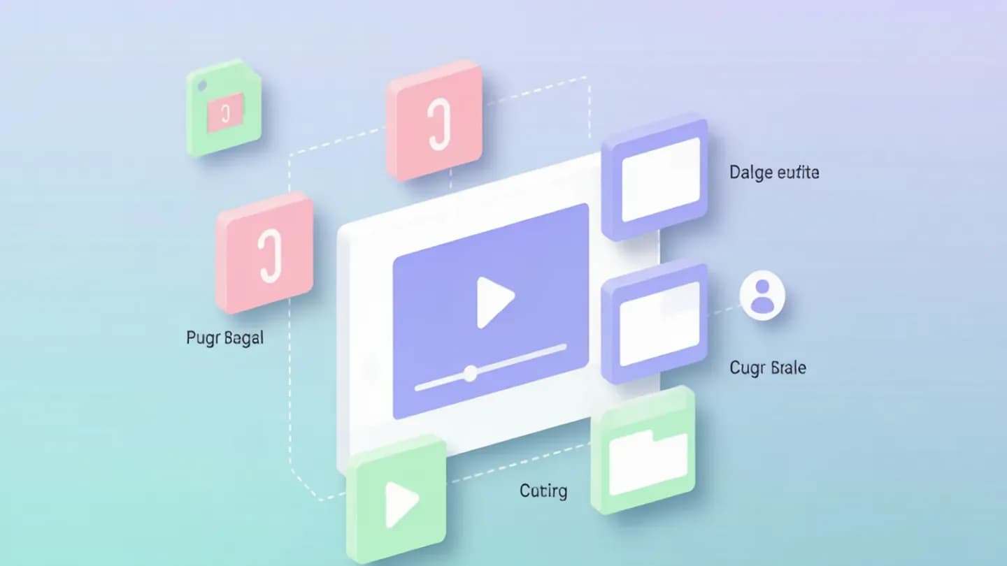 Isometric diagram of modular UGC ad components assembling into a video