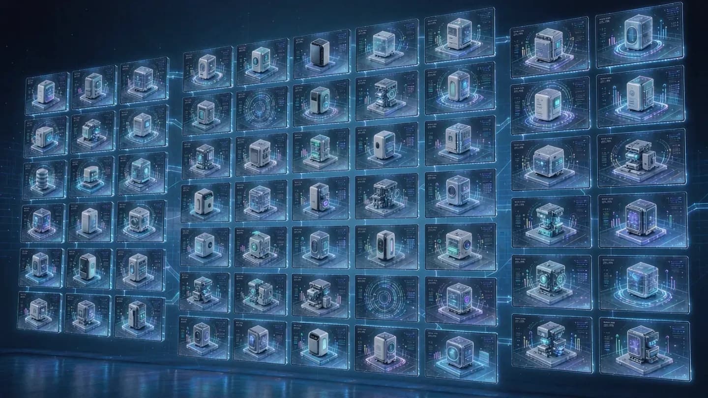 A grid of many AI-generated video thumbnail variations representing expanded testing