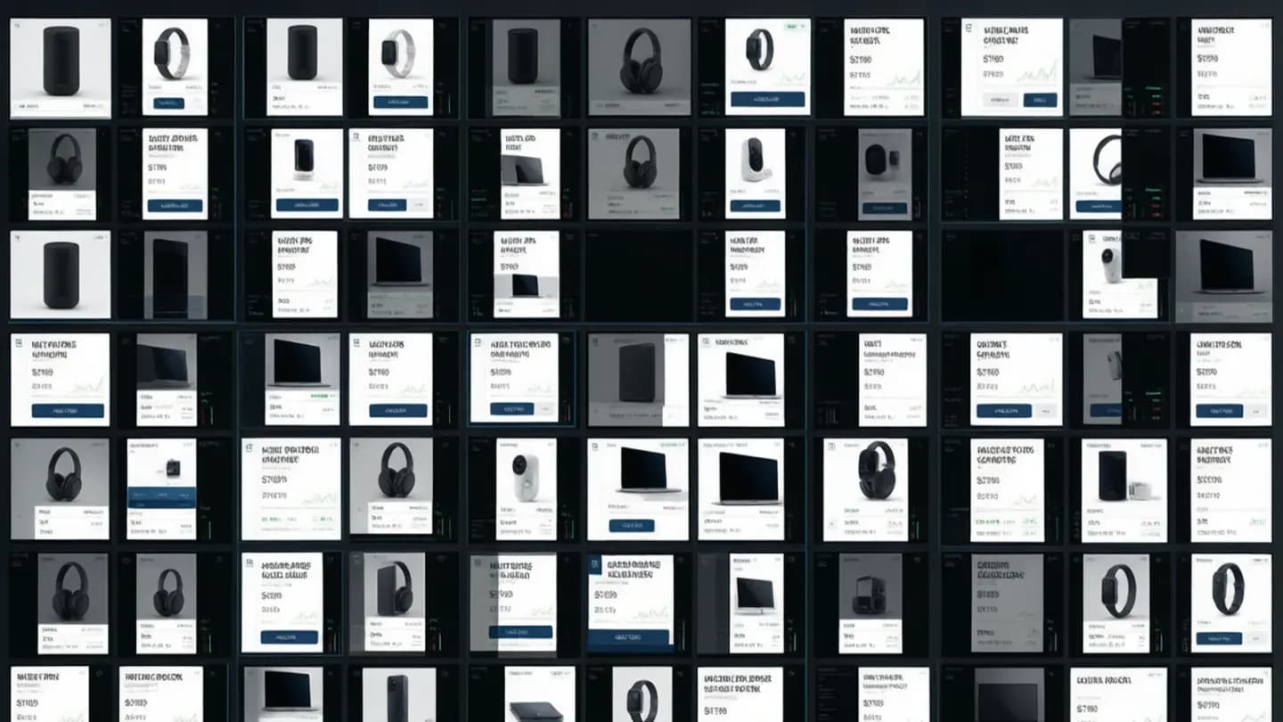 A grid of many AI-generated ad variants for one product