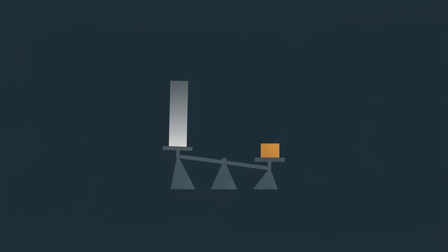 Flat vector balance comparing a tall narrow measure with a wide short measure, tilted toward the taller one