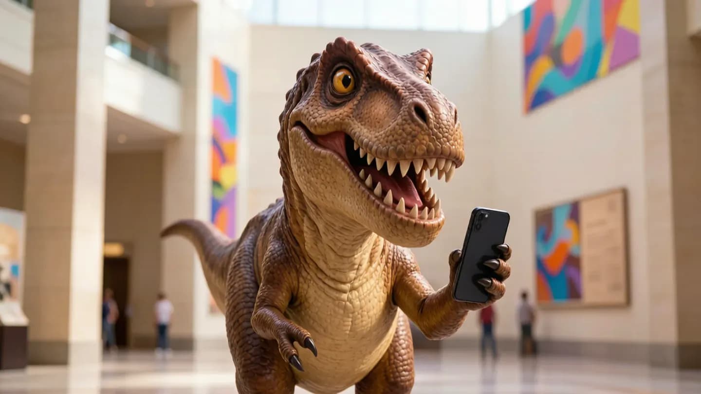 AI-generated T. rex influencer character for a museum campaign