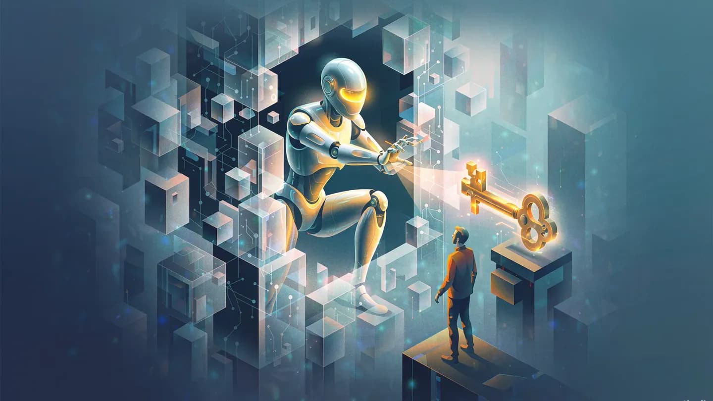 An autonomous AI video agent stalled behind a wall of fragmented data blocks