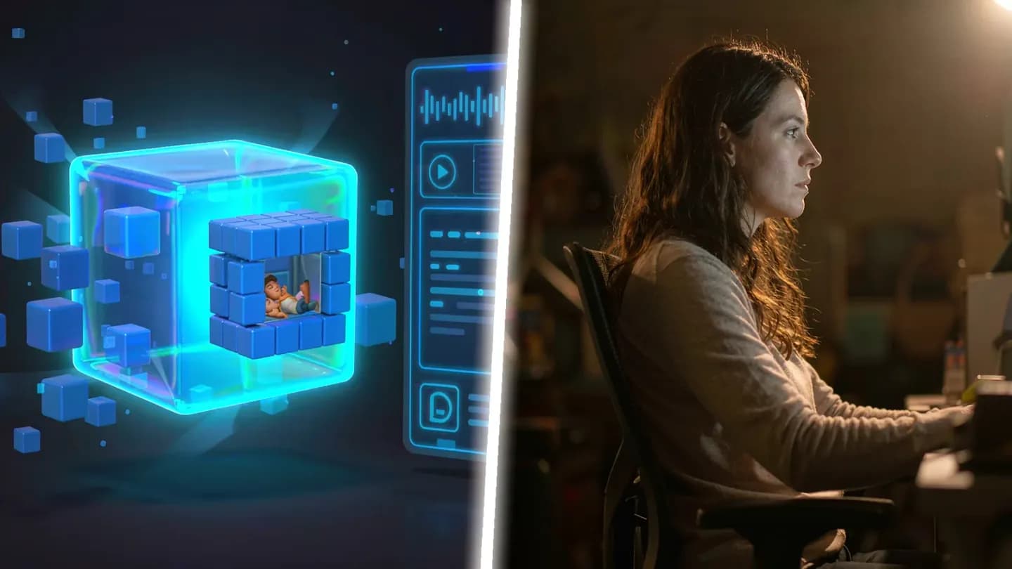 AI generating captions and transcripts while a human editor reviews the creative
