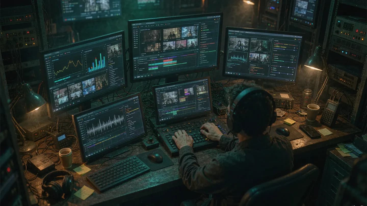 A director choosing between several AI video model interfaces in a production command center