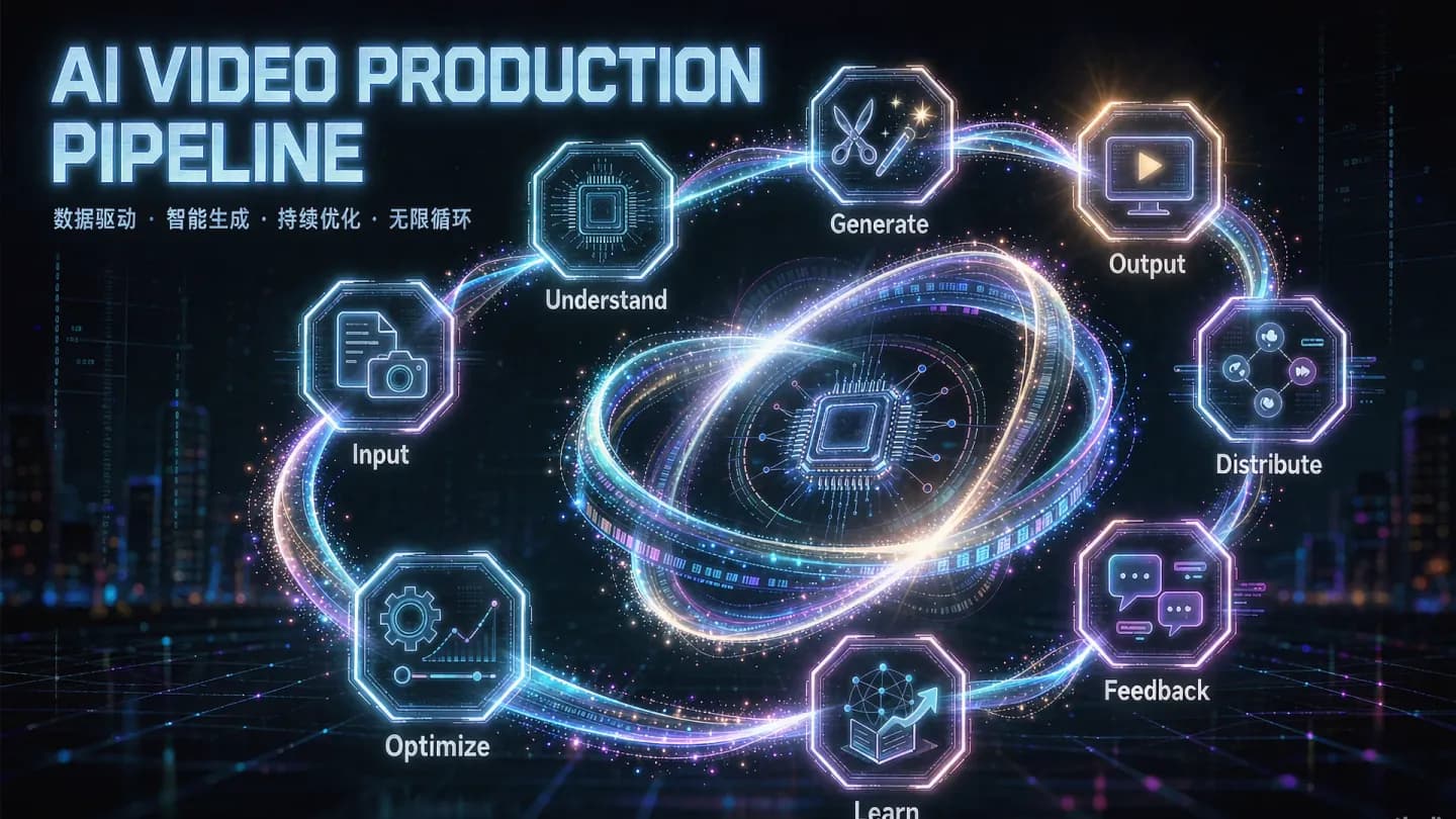 AI video generation and media buying fused into one glowing loop
